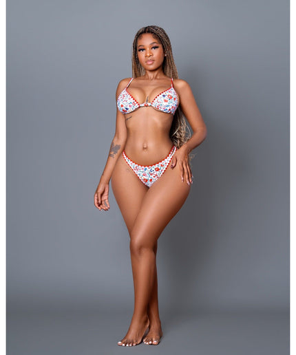 Floral Pleated Printed Sexy Bikini Set.