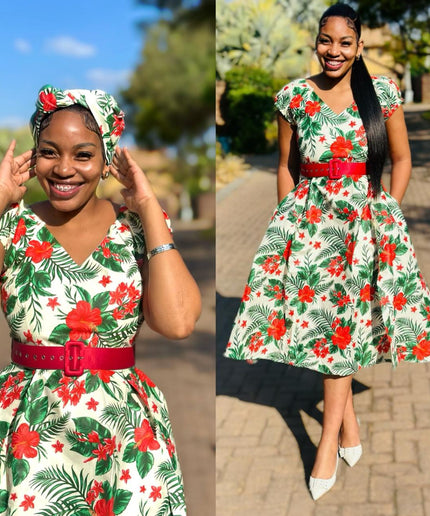 Elegant African Rockabilly Ankara Dress.