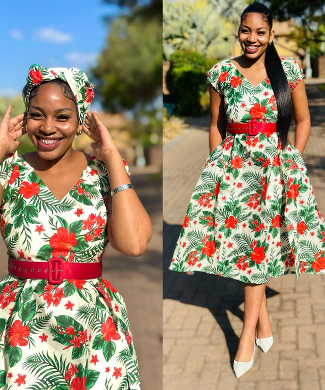 Elegant African Rockabilly Ankara Dress.