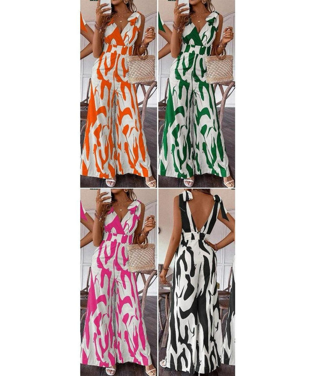 Printed High Waisted Sleeveless Jumpsuit.