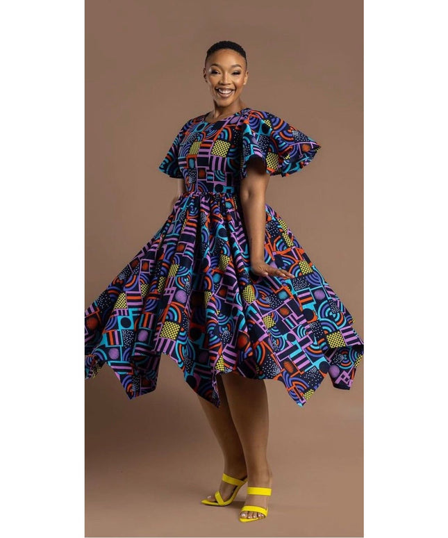 Pleated High Waist Ankara Dress