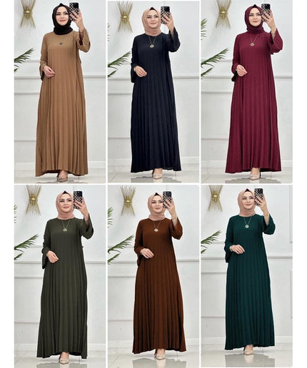 Pleated Kaftan Long Sleeve Maxi Dress