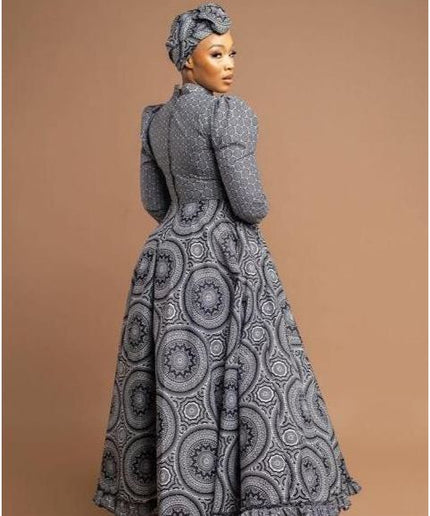 Round Neck Long Sleeve Ankara Dress.