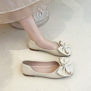 Korean style bow tie lady round toe flat shoes