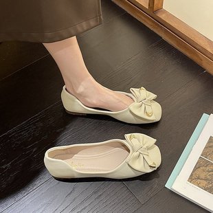 Korean style bow tie lady round toe flat shoes