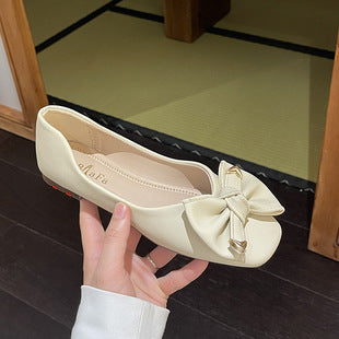 Korean style bow tie lady round toe flat shoes