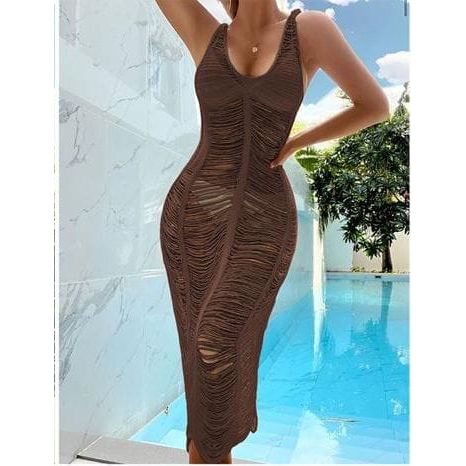 Halter See Through Bodycon Summer Beach Cover Up Swimwear Dresses