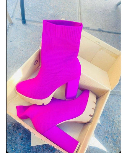 Stretchy Thick Heel Ankle Boots