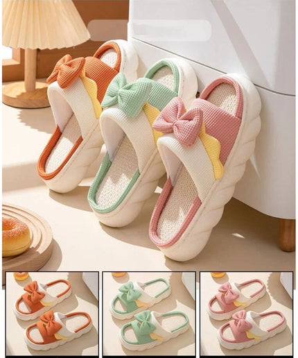 Thick-soled Cute Linen Slippers For Women.