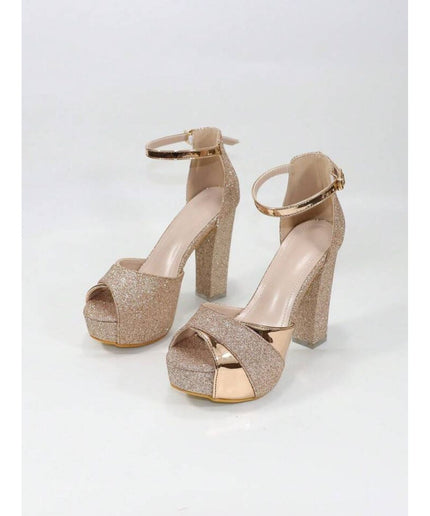 Metallic Block Heels with Glamorous Platform.