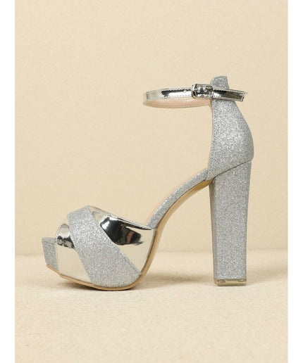 Metallic Block Heels with Glamorous Platform.