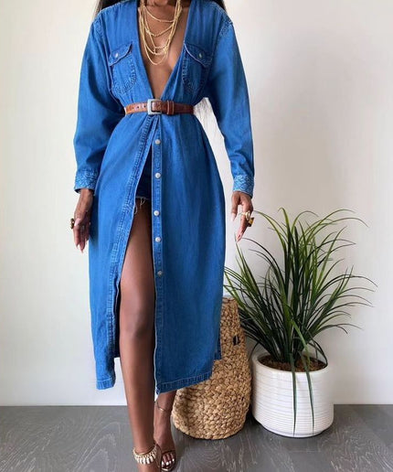 Button Detailed Denim Dress