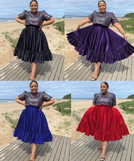 Pleated Skirt and Puff Glitter Top Set