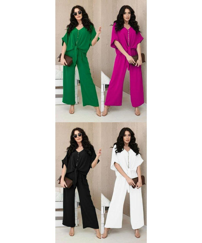 Button Front Shirt & Wide Leg Pants Set.