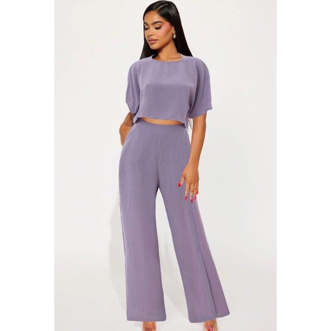 Crop Blouse & Wide Leg Pants Set.