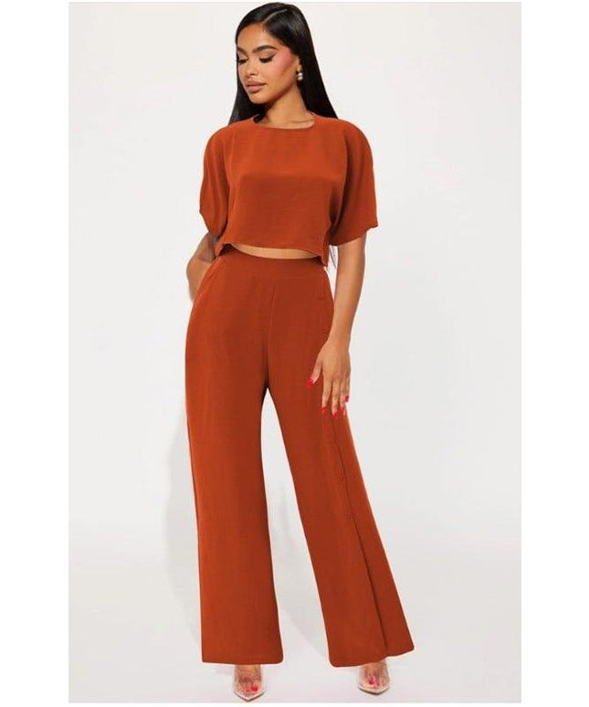 Crop Blouse & Wide Leg Pants Set.