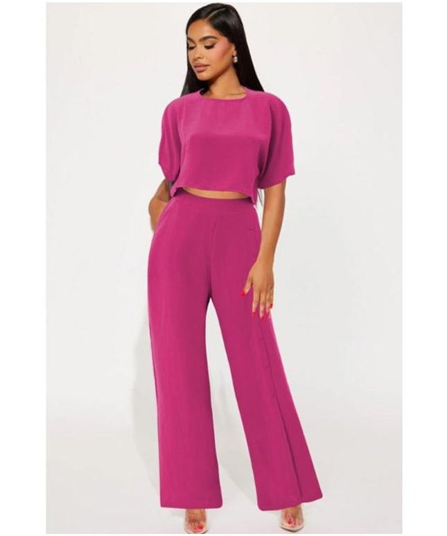 Crop Blouse & Wide Leg Pants Set.