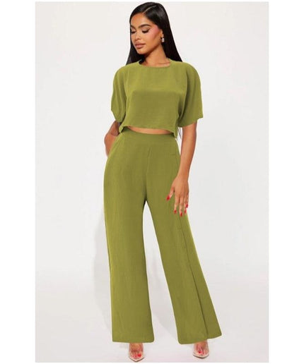 Crop Blouse & Wide Leg Pants Set.