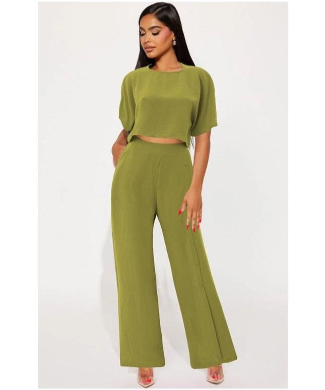 Crop Blouse & Wide Leg Pants Set.