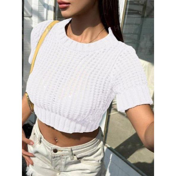 Crochet Tops Short Sleeve Sweater