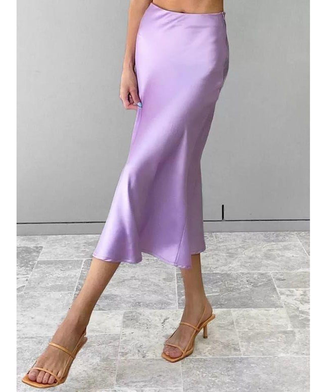 Long High Waisted Satin Silky Skirt