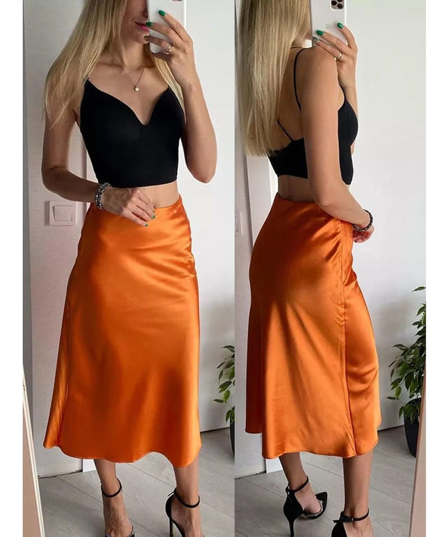 Long High Waisted Satin Silky Skirt