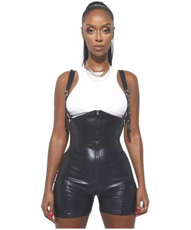 Sexy Sleeveless Leather Jumpsuit