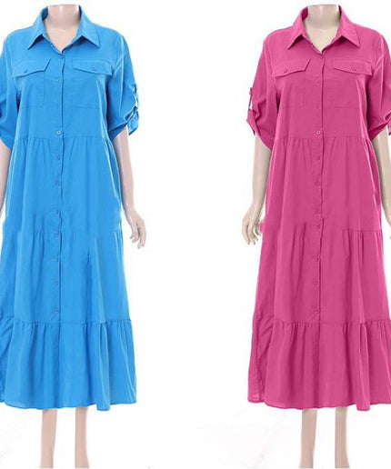 Short Sleeve Buttoned Collar Dress