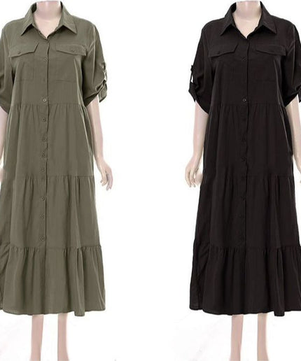 Short Sleeve Buttoned Collar Dress