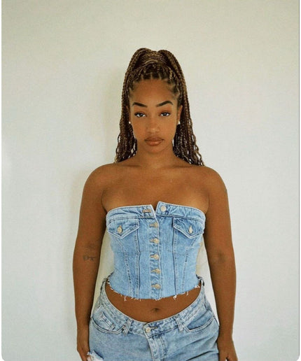 Denim Summer Single Breasted Strapless Crop Top