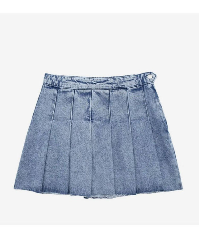 Denim Pleated Minin Skirt