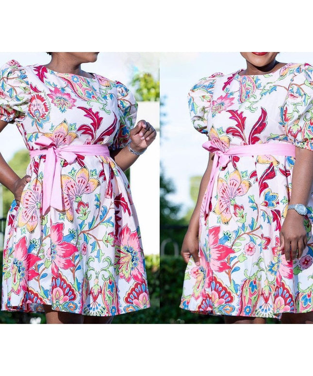 Floral 3 Quarter Sleeve Midi Dress