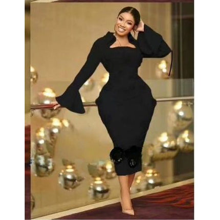 Long Sleeve Square Neck Butterfly Bodycon Dress