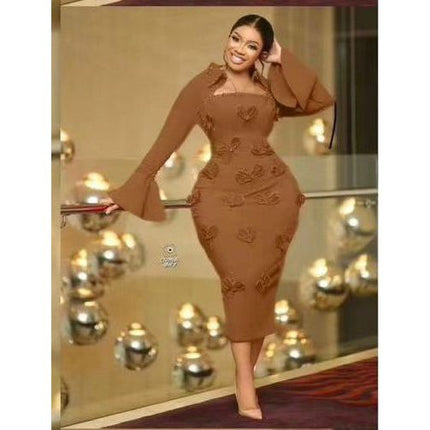 Long Sleeve Square Neck Butterfly Bodycon Dress