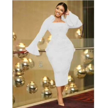 Long Sleeve Square Neck Butterfly Bodycon Dress