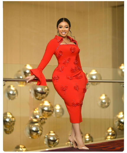 Long Sleeve Square Neck Butterfly Bodycon Dress