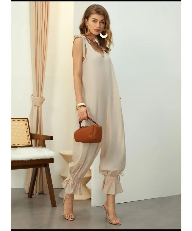 Loose Cold Shoulder V-Neck Jumpsuits