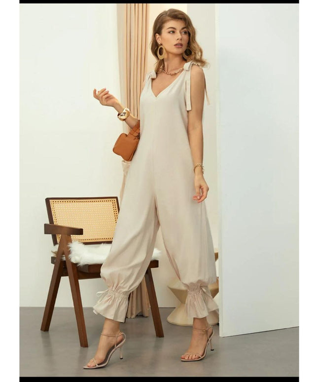 Loose Cold Shoulder V-Neck Jumpsuits