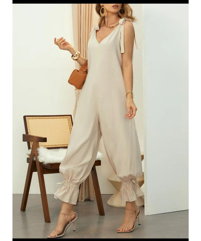 Loose Cold Shoulder V-Neck Jumpsuits