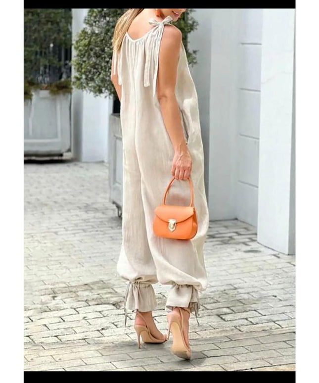 Loose Cold Shoulder V-Neck Jumpsuits