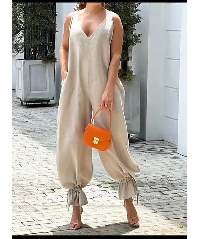 Loose Cold Shoulder V-Neck Jumpsuits