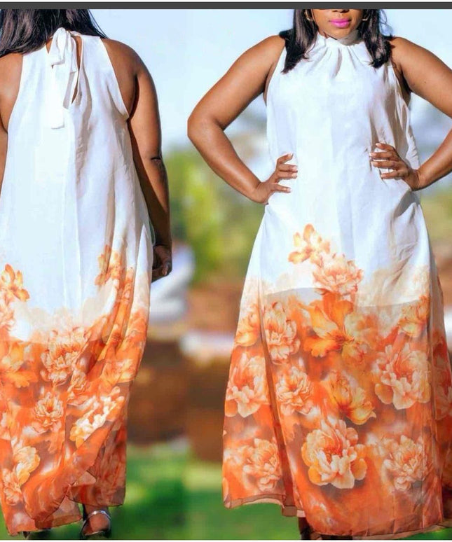 Round Neck Floral Maxi Dress