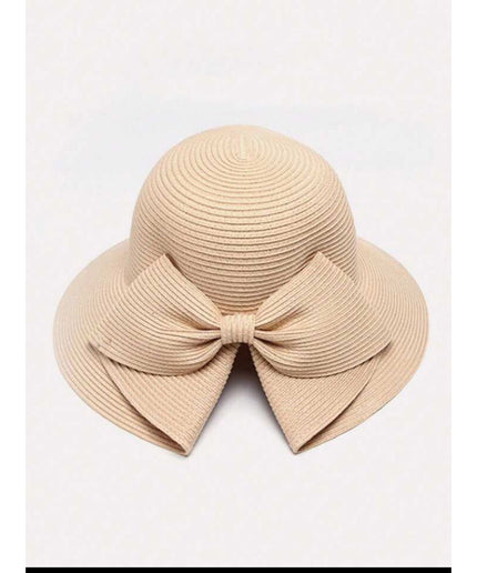 Straw Hat With Bowknot & Wide Brim Hat