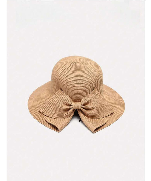 Straw Hat With Bowknot & Wide Brim Hat