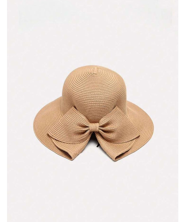 Straw Hat With Bowknot & Wide Brim Hat