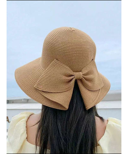 Straw Hat With Bowknot & Wide Brim Hat