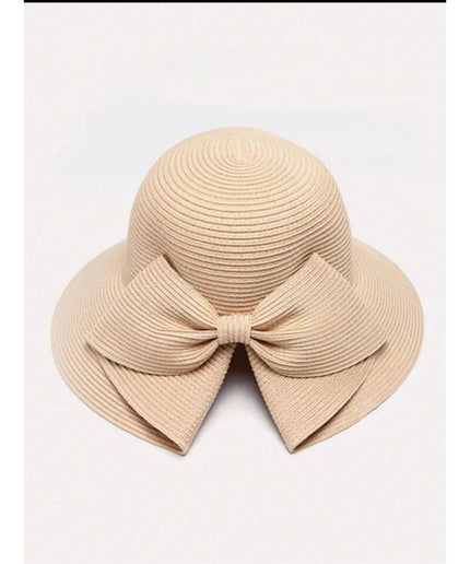 Straw Hat With Bowknot & Wide Brim Hat