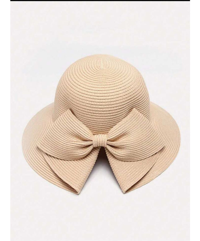 Straw Hat With Bowknot & Wide Brim Hat