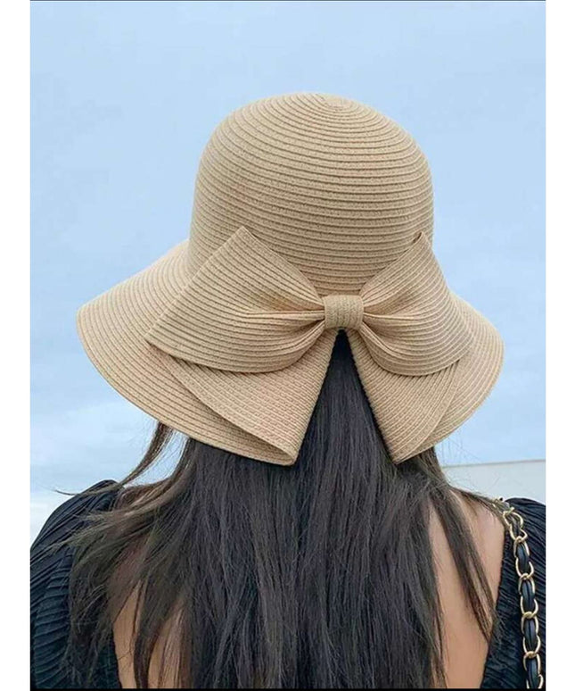 Straw Hat With Bowknot & Wide Brim Hat