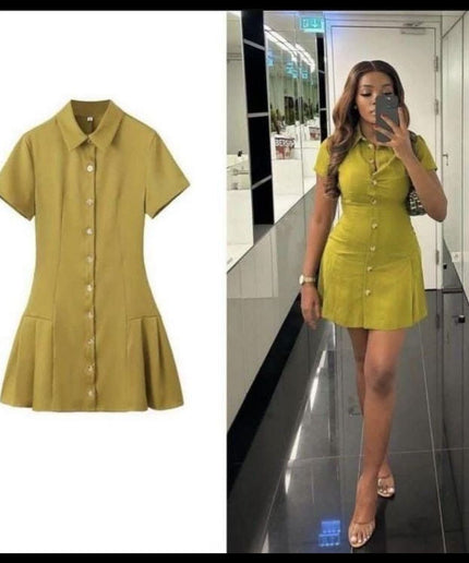 Button Detailed Short Sleeve Mini Dress